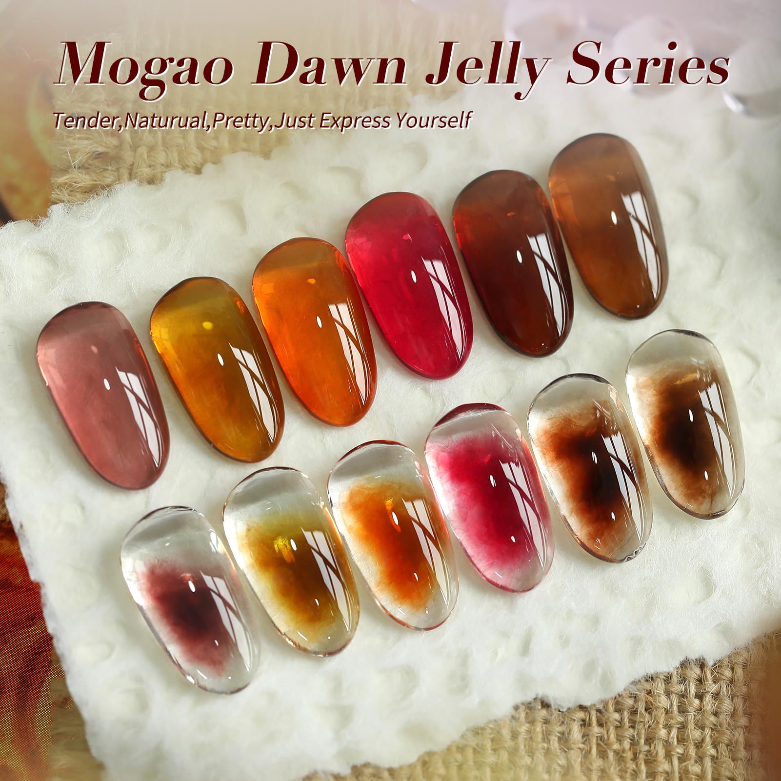 Born Pretty Fall Winter Jelly Gel Nail Polish Set – Amber Crystal & Marble Effects (6x7ml)