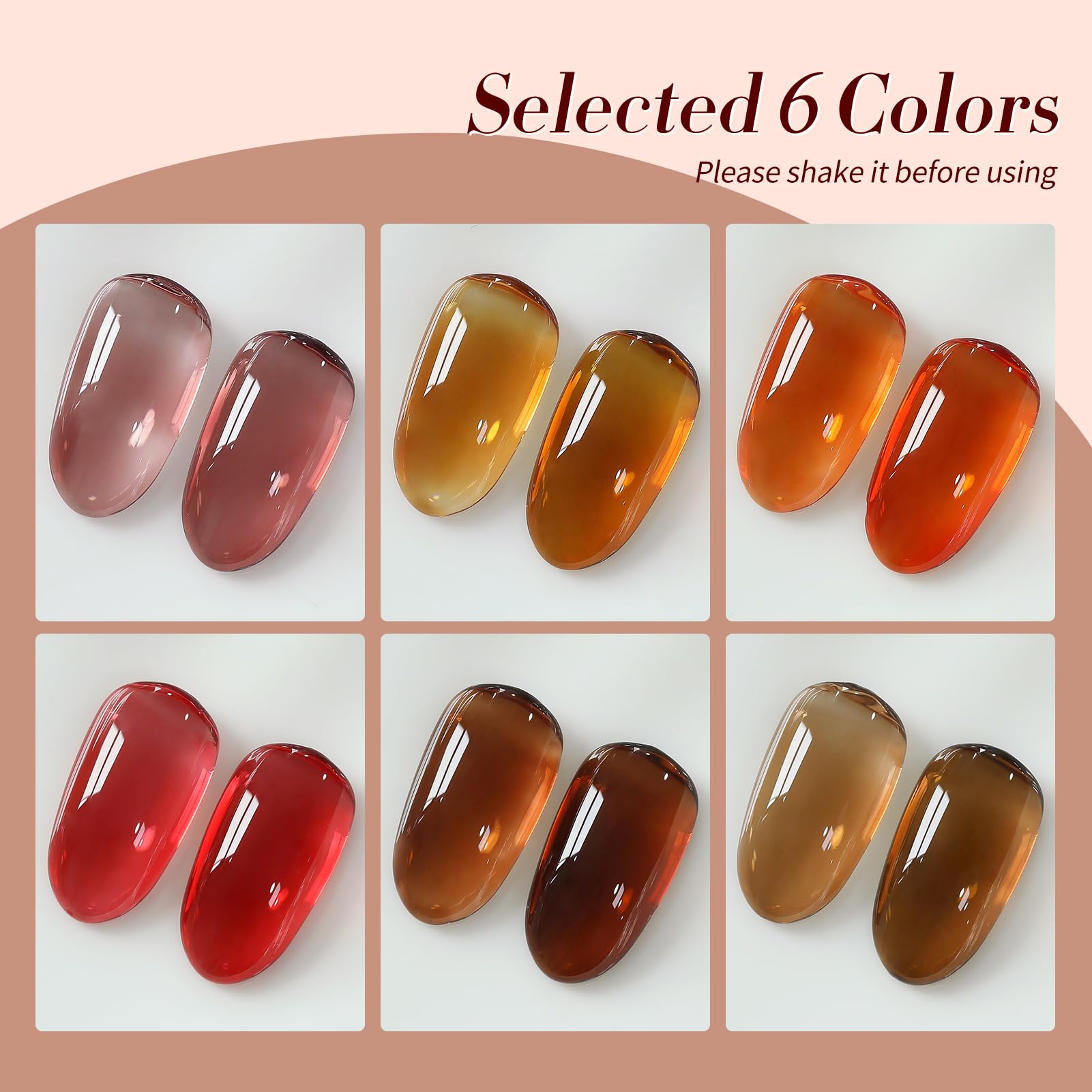 Born Pretty Fall Winter Jelly Gel Nail Polish Set – Amber Crystal & Marble Effects (6x7ml)