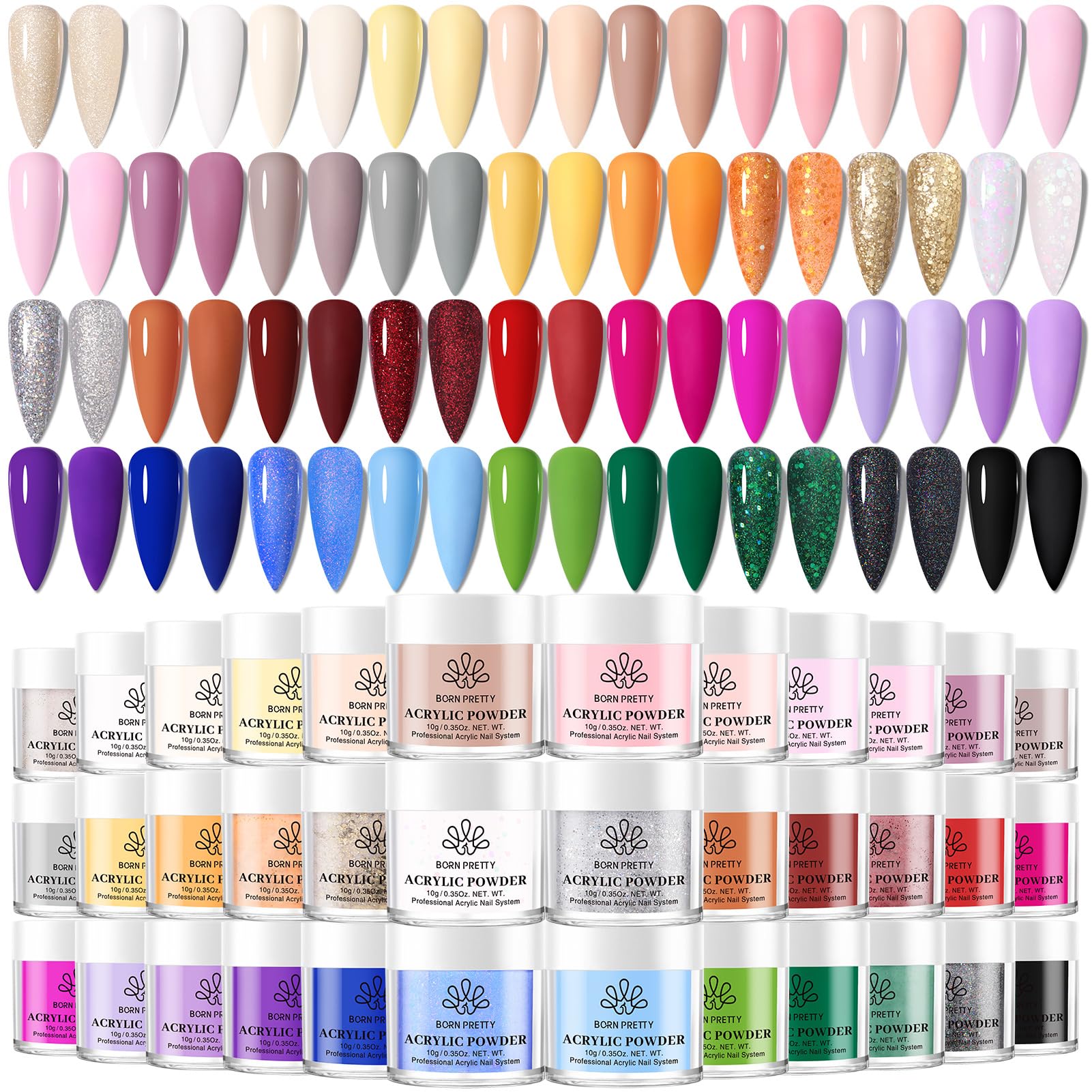 Born Pretty 36-Color Acrylic Powder Set – All-Season Nail Art Kit (No Lamp)