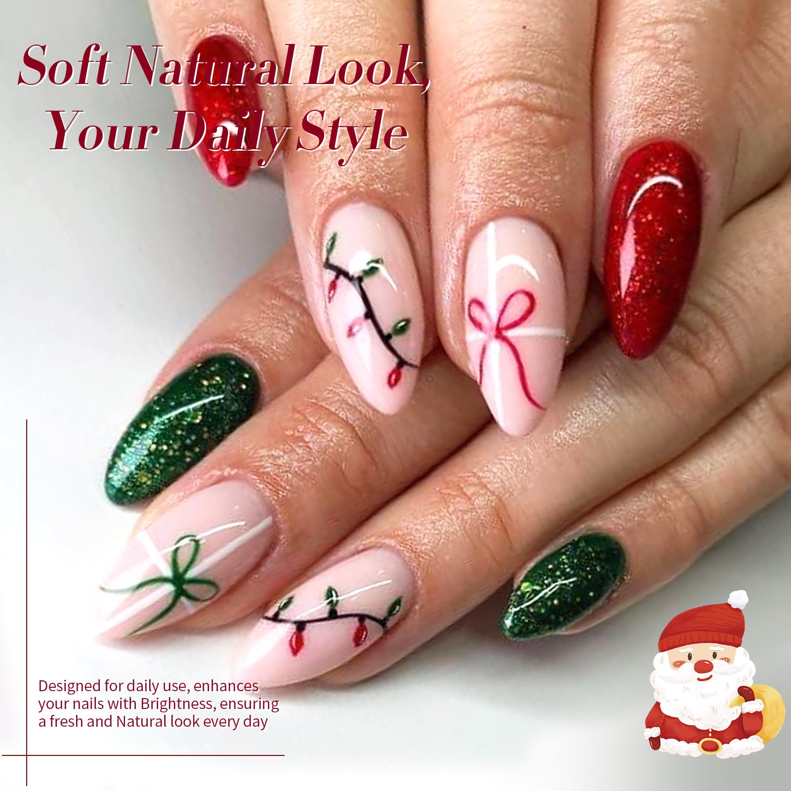Born Pretty Christmas Gel Nail Polish Set – Green, Red & Gold Glitter, 6-Piece Holiday Collection