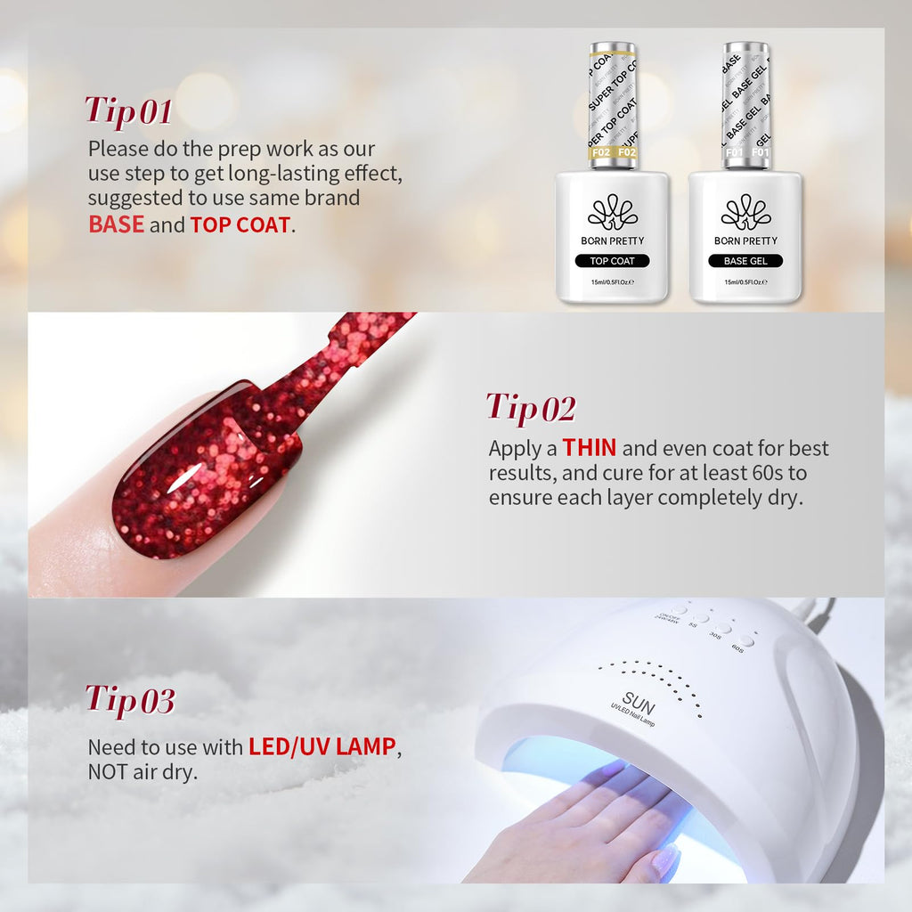 Born Pretty Christmas Gel Nail Polish Set – Green, Red & Gold Glitter, 6-Piece Holiday Collection
