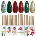 Born Pretty Christmas Gel Nail Polish Set – Green, Red & Gold Glitter, 6-Piece Holiday Collection