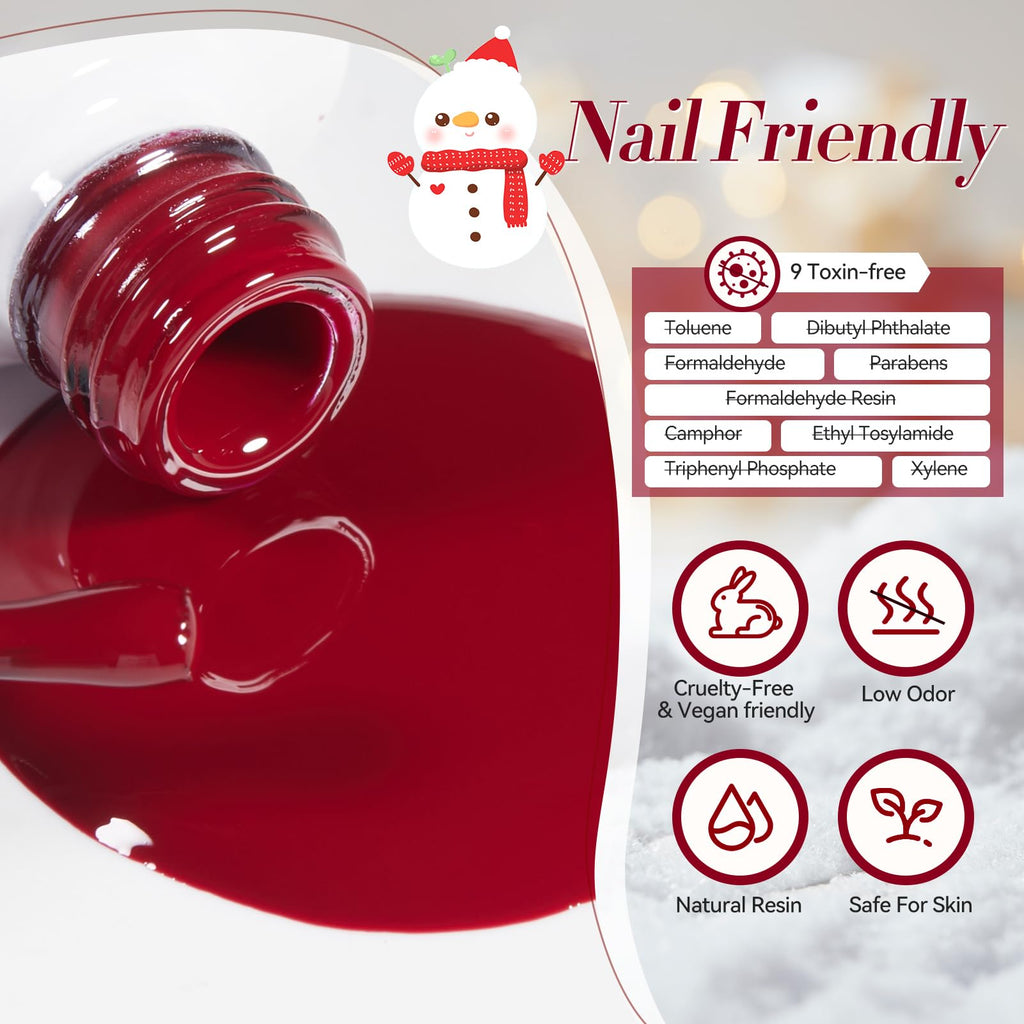 Born Pretty Christmas Gel Nail Polish Set – Green, Red & Gold Glitter, 6-Piece Holiday Collection