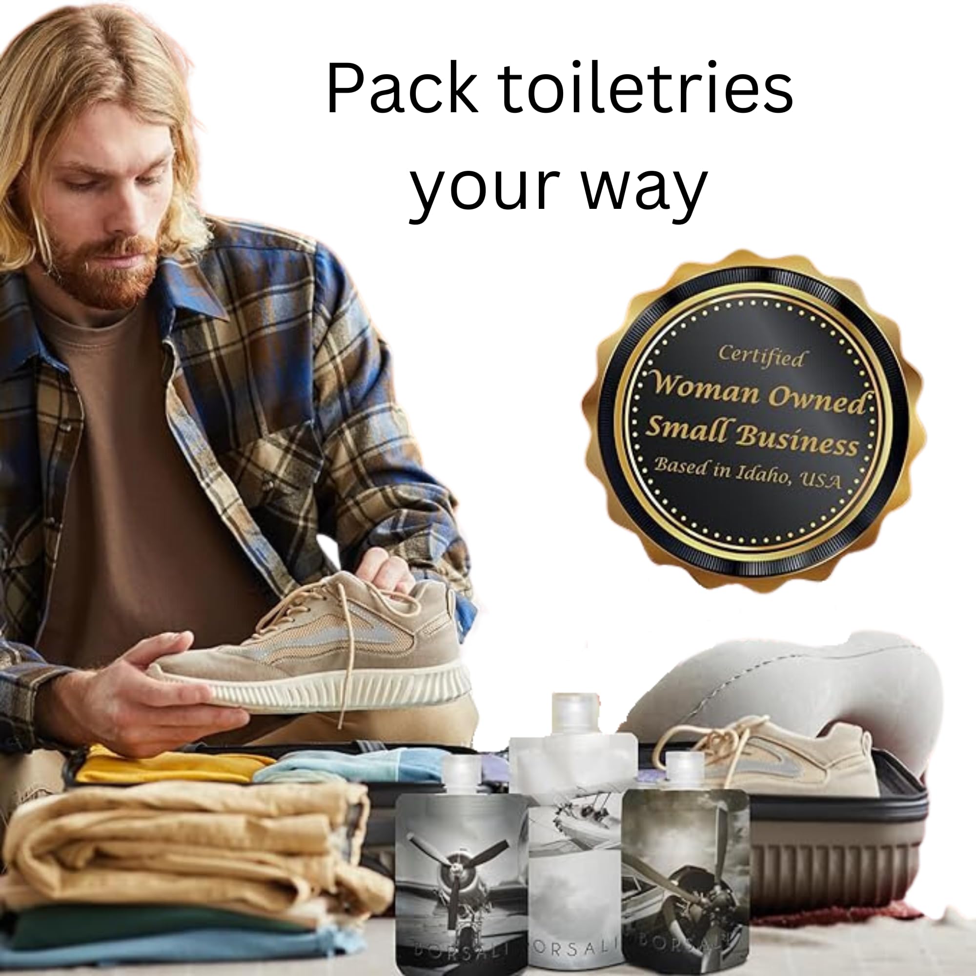 BORSALI Travel Pouches for Toiletries – Flat-Pack, TSA-Approved 18-Piece Set (Gray)