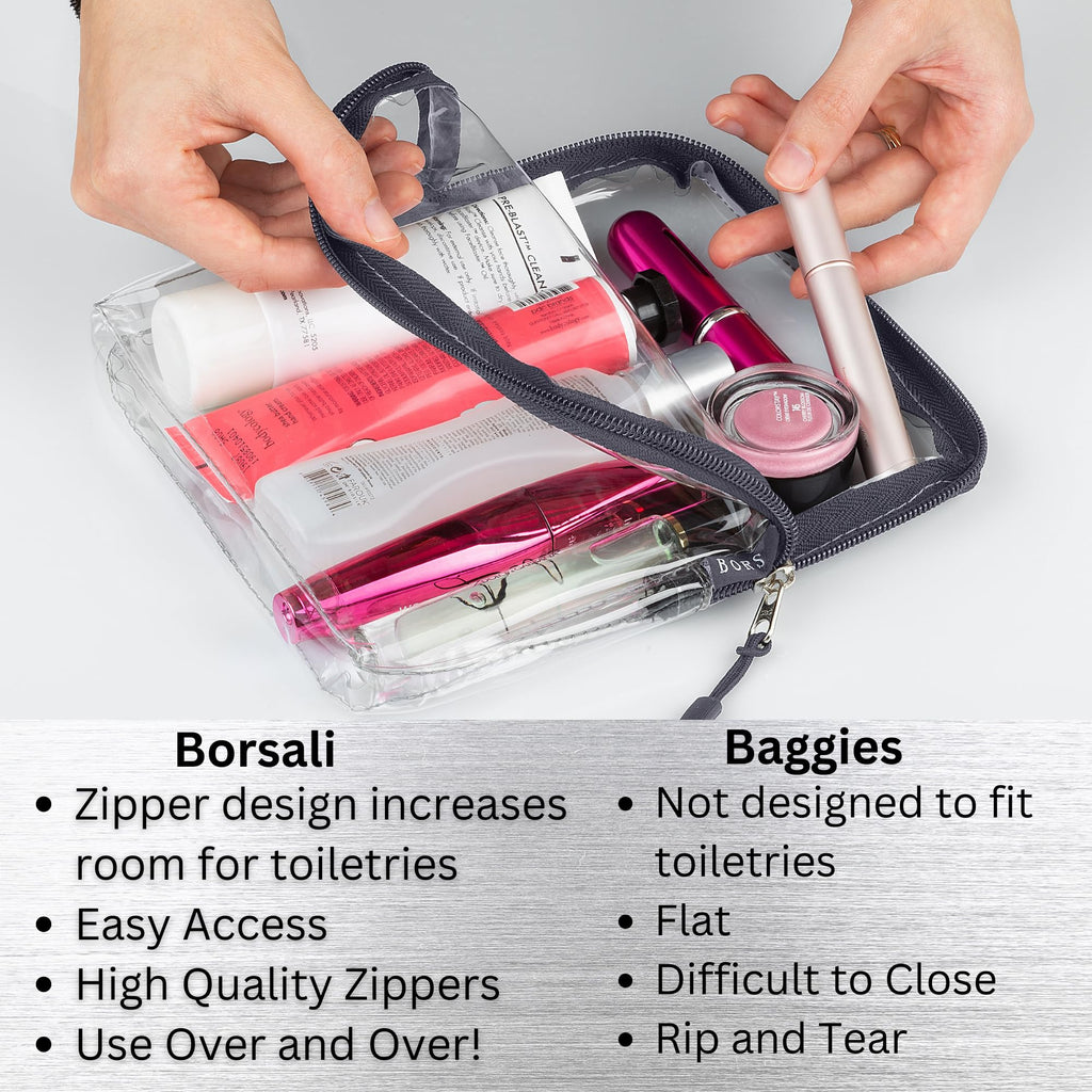 BORSALI Travel Pouches for Toiletries – Flat-Pack, TSA-Approved 18-Piece Set (Gray)