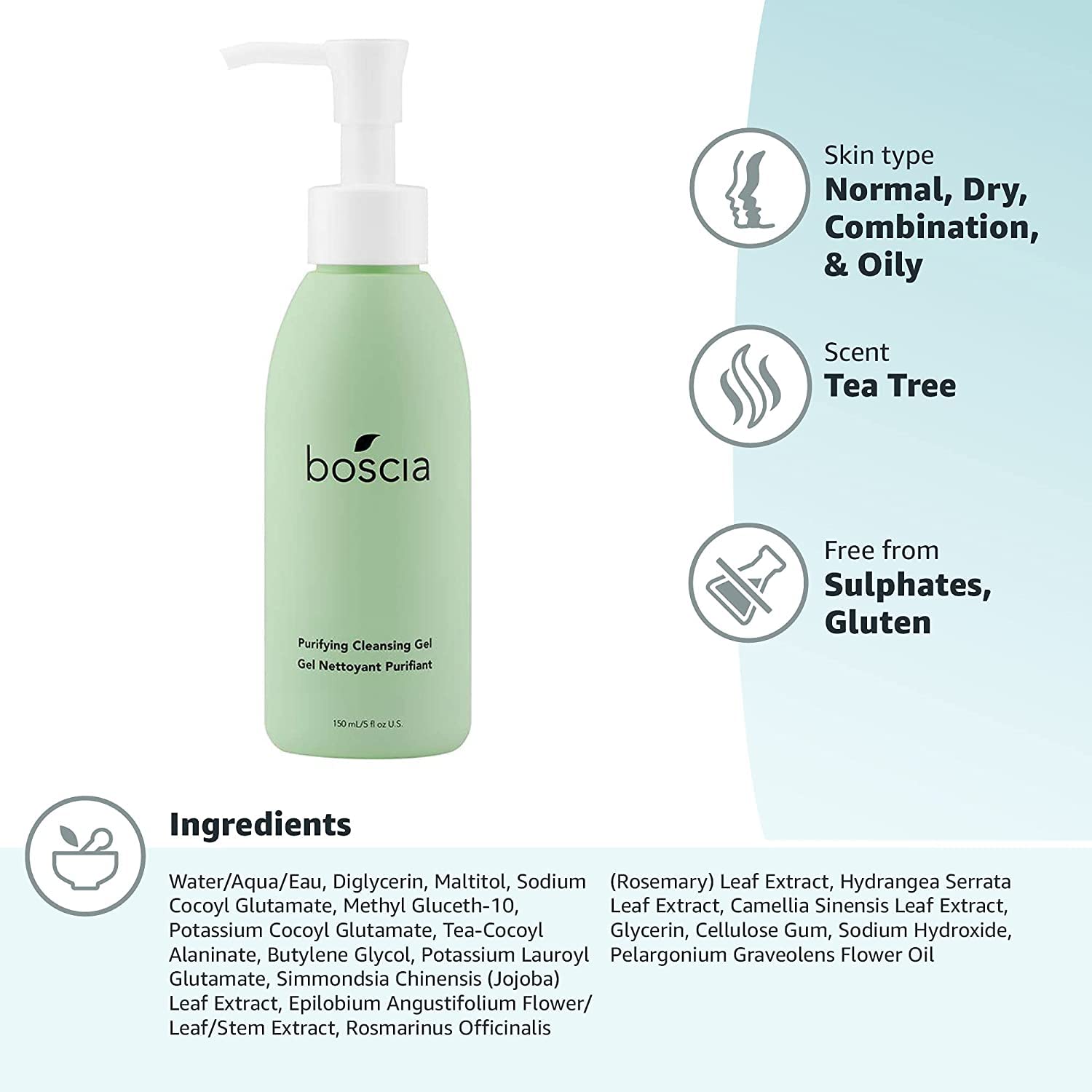 boscia Purifying Cleansing Gel – Vegan, Cruelty-Free Deep Cleansing for All Skin Types | 5 fl oz