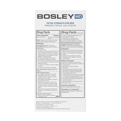 BosleyMD Professional Strength 5% Minoxidil Hair Re-growth Treatment for Men – 2 Fl Oz Pack of 2
