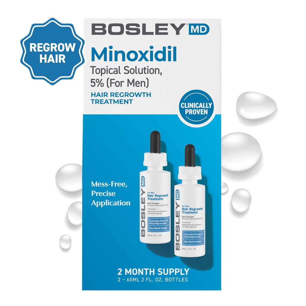 BosleyMD Professional Strength 5% Minoxidil Hair Re-growth Treatment for Men – 2 Fl Oz Pack of 2