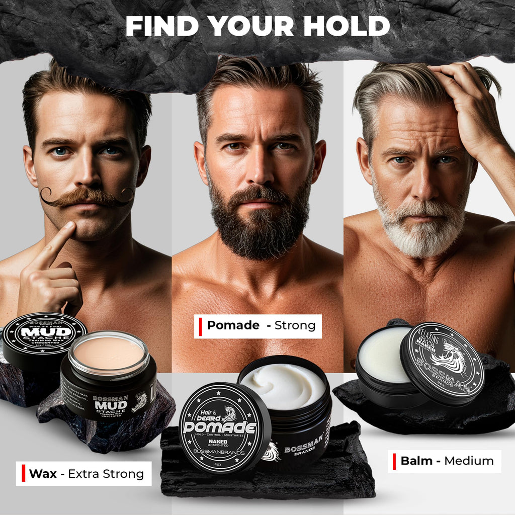 Bossman Hair & Beard Pomade (Naked) – Unscented, Medium Hold, Moisturizing | Made in USA