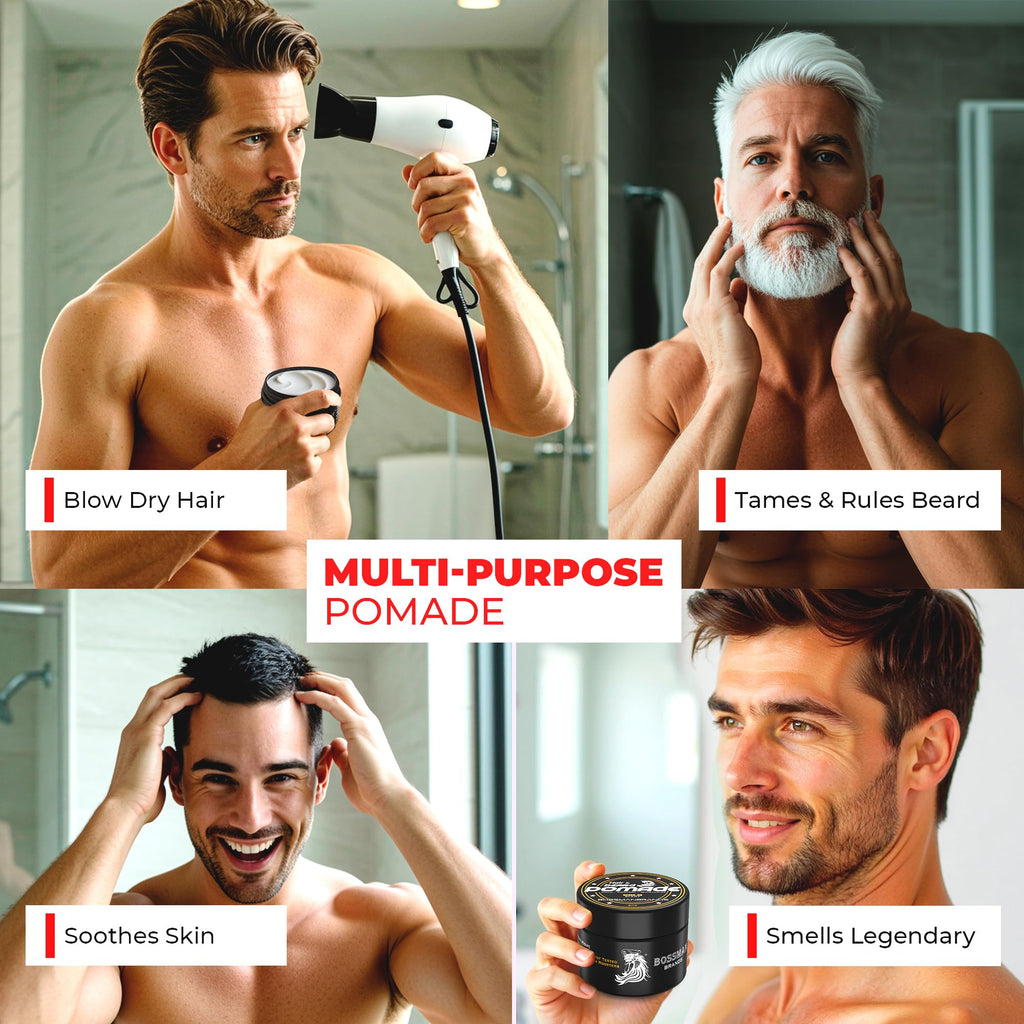 Bossman Hair & Beard Pomade (Naked) – Unscented, Medium Hold, Moisturizing | Made in USA