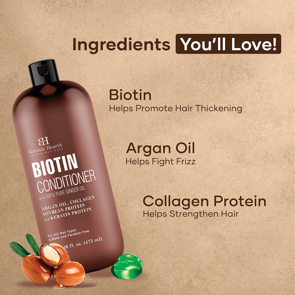 Botanic Hearth Biotin Conditioner With Ginger Oil & Keratin | Hair Growth Support | 16 Fl Oz | Sulfate & Paraben Free