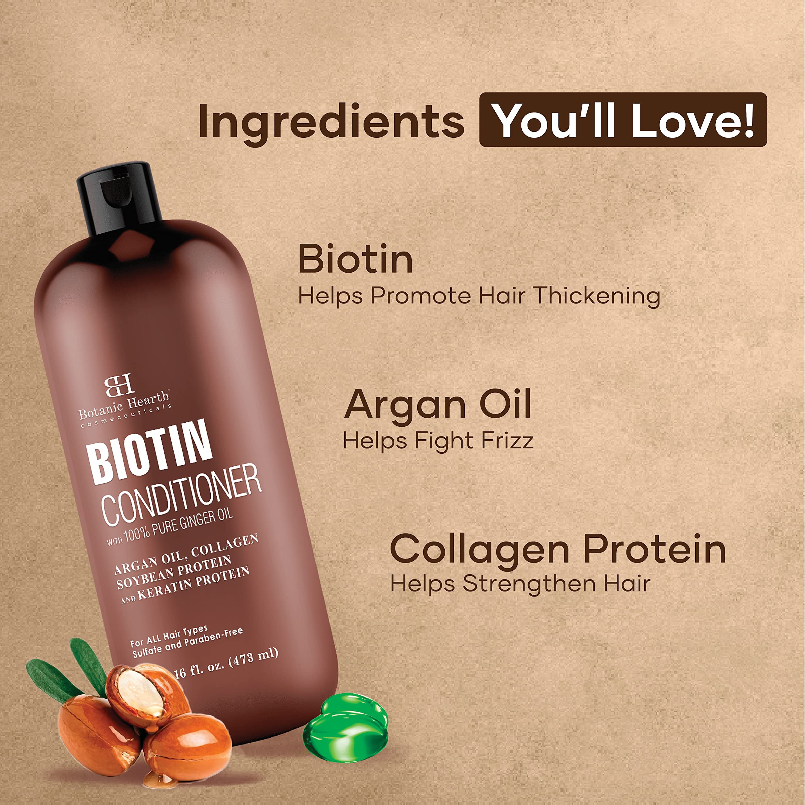 Botanic Hearth Biotin Conditioner With Ginger Oil & Keratin | Hair Growth Support | 16 Fl Oz | Sulfate & Paraben Free