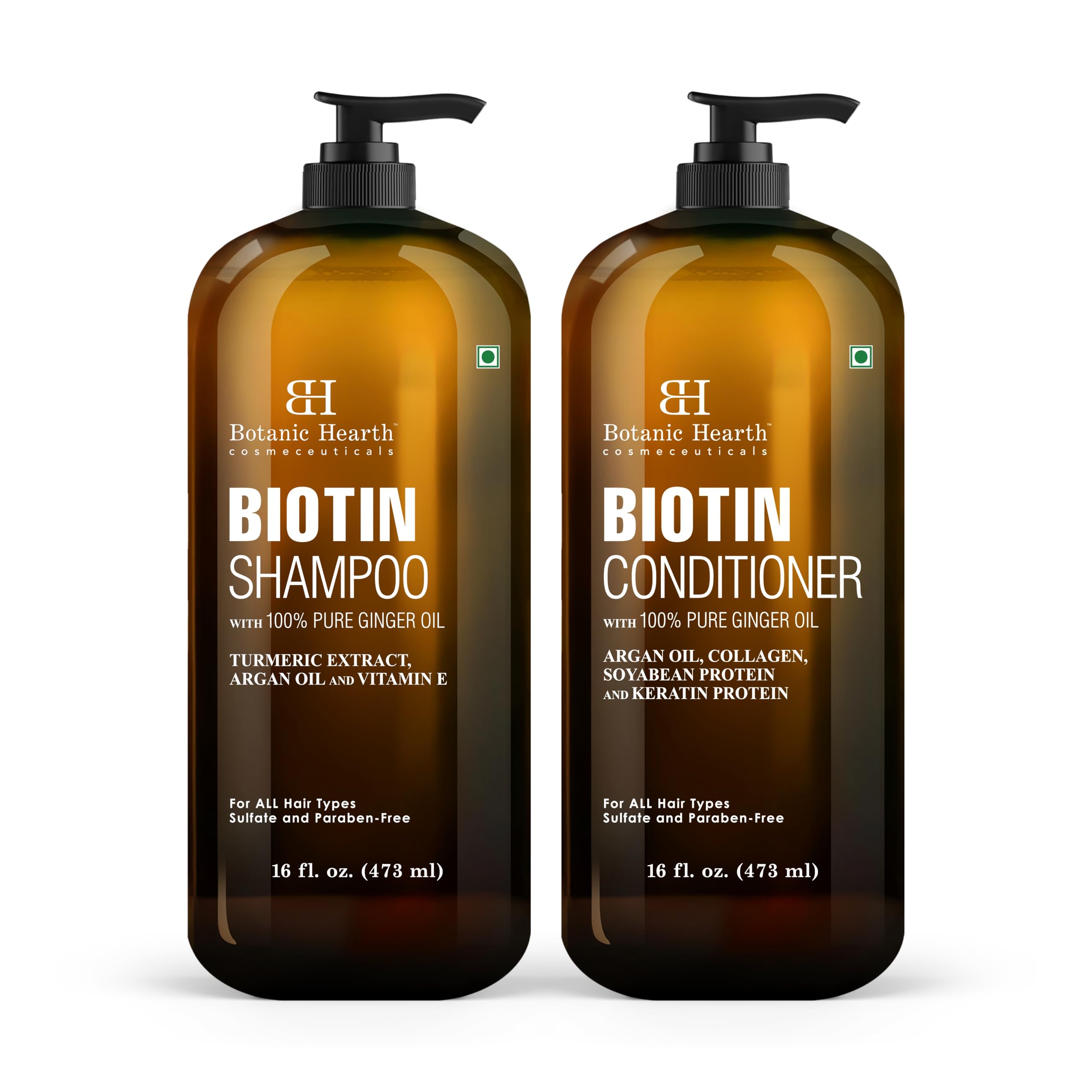 Botanic Hearth Biotin Shampoo & Conditioner Set – Ginger Oil, Keratin, Sulfate Free, 16 fl oz Each