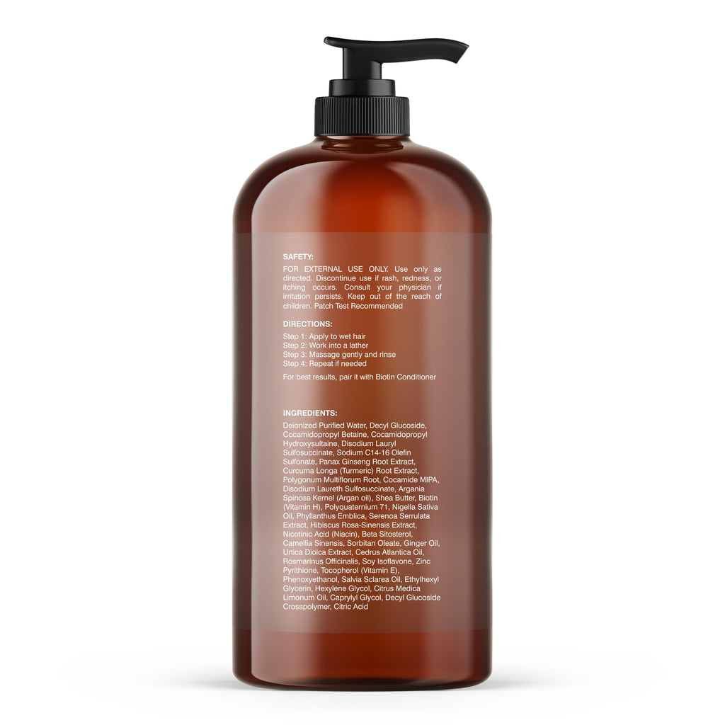 Botanic Hearth Biotin Shampoo with 100% Pure Ginger Oil | Sulfate & Paraben Free | Turmeric, Argan Oil & Vitamin E | For All Hair Types | 16 Fl Oz