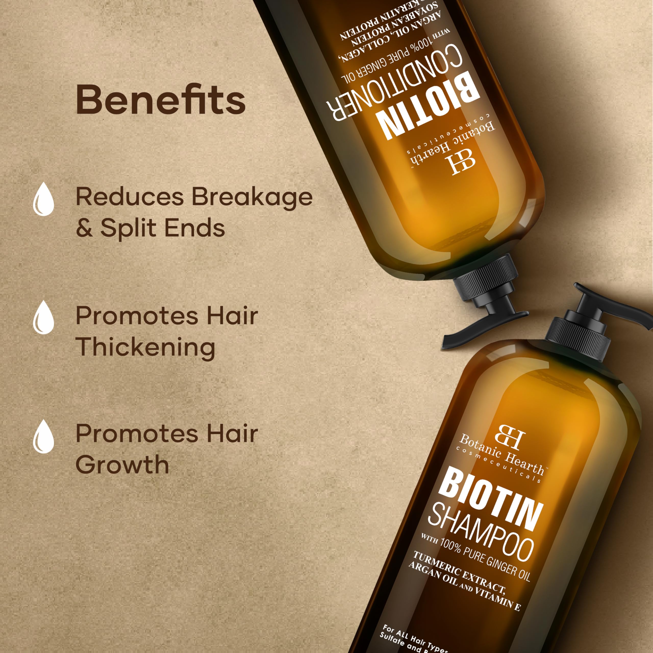 Botanic Hearth Biotin Shampoo & Conditioner Set – Ginger Oil, Keratin, Sulfate Free, 16 fl oz Each
