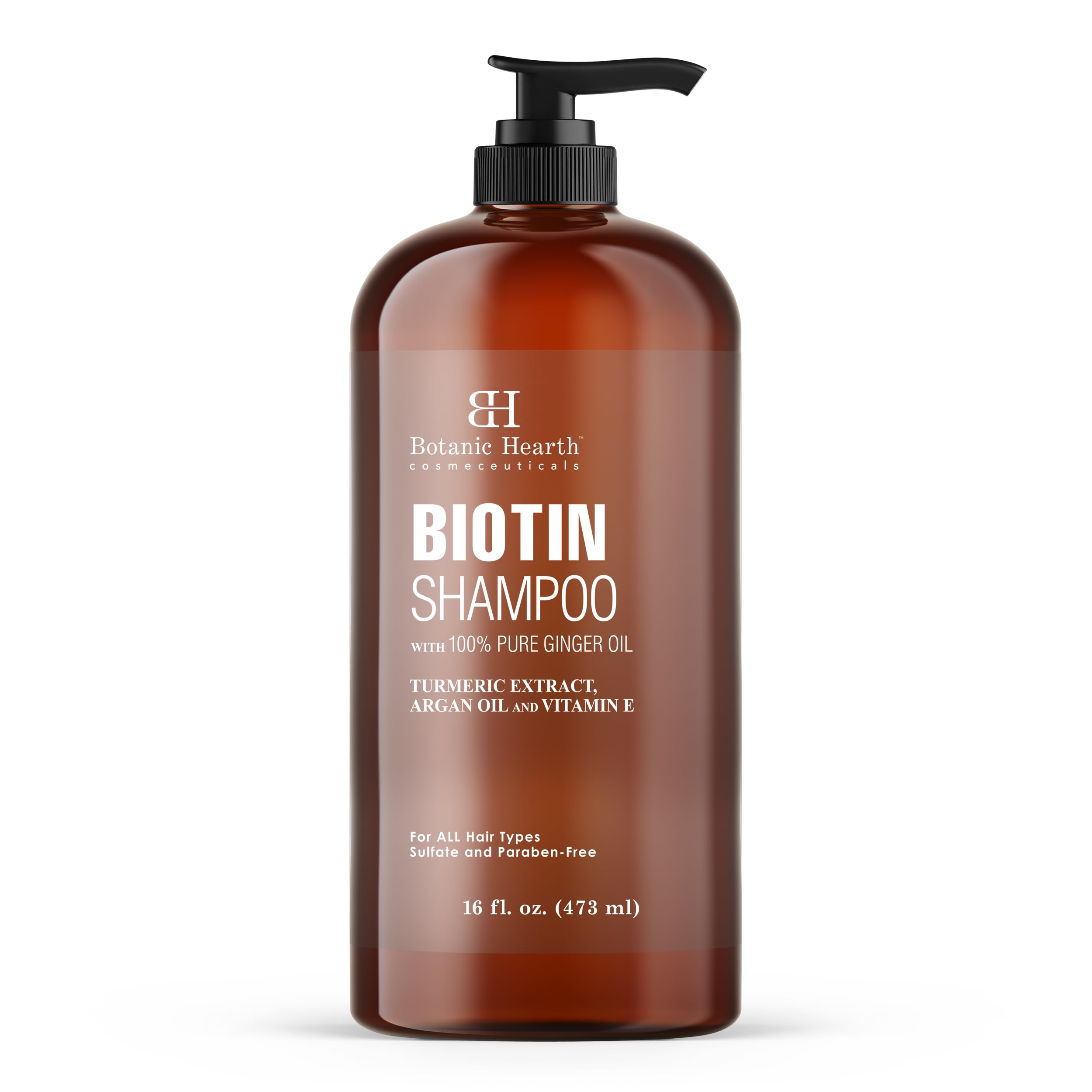 Botanic Hearth Biotin Shampoo with 100% Pure Ginger Oil | Sulfate & Paraben Free | Turmeric, Argan Oil & Vitamin E | For All Hair Types | 16 Fl Oz