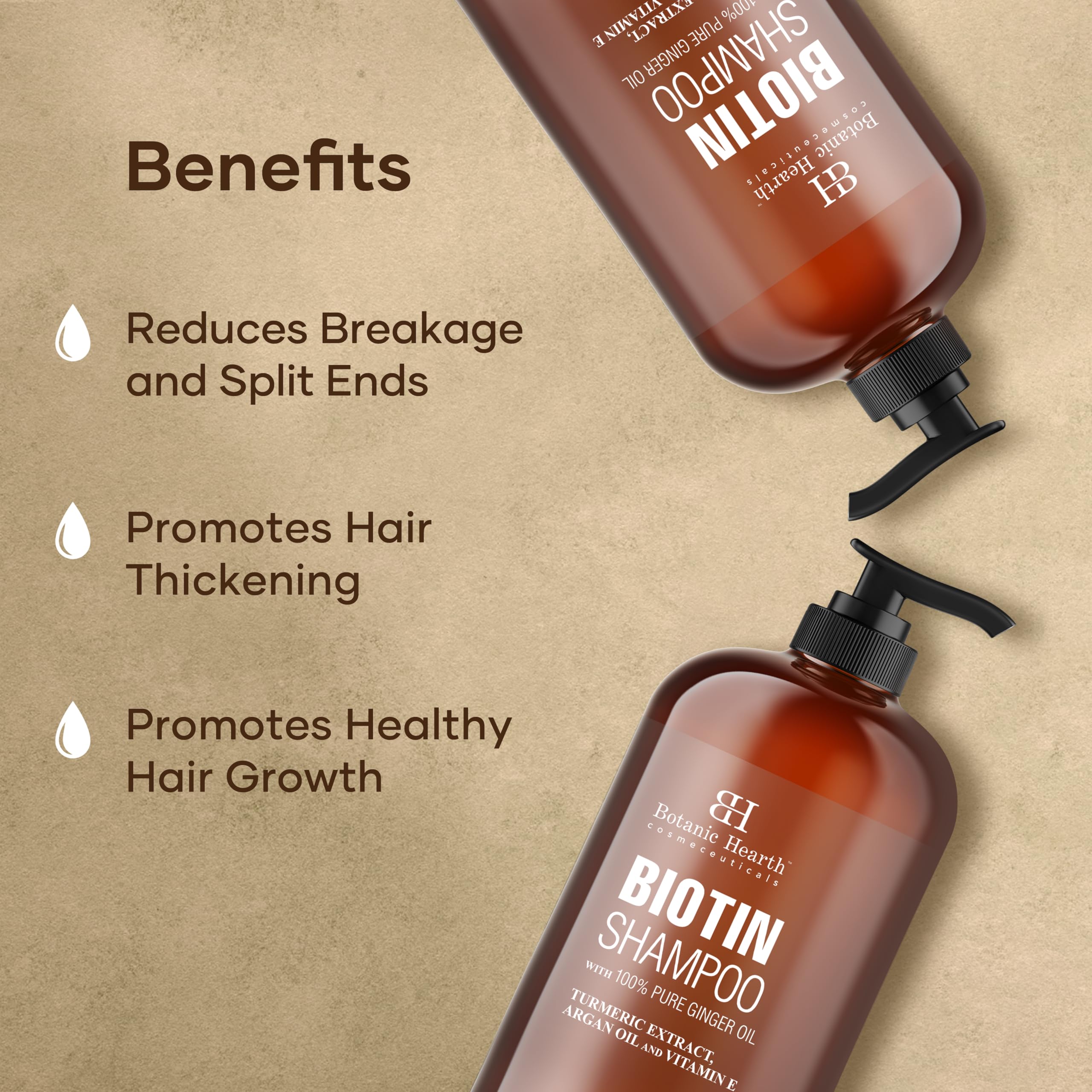 Botanic Hearth Biotin Shampoo with 100% Pure Ginger Oil | Sulfate & Paraben Free | Turmeric, Argan Oil & Vitamin E | For All Hair Types | 16 Fl Oz