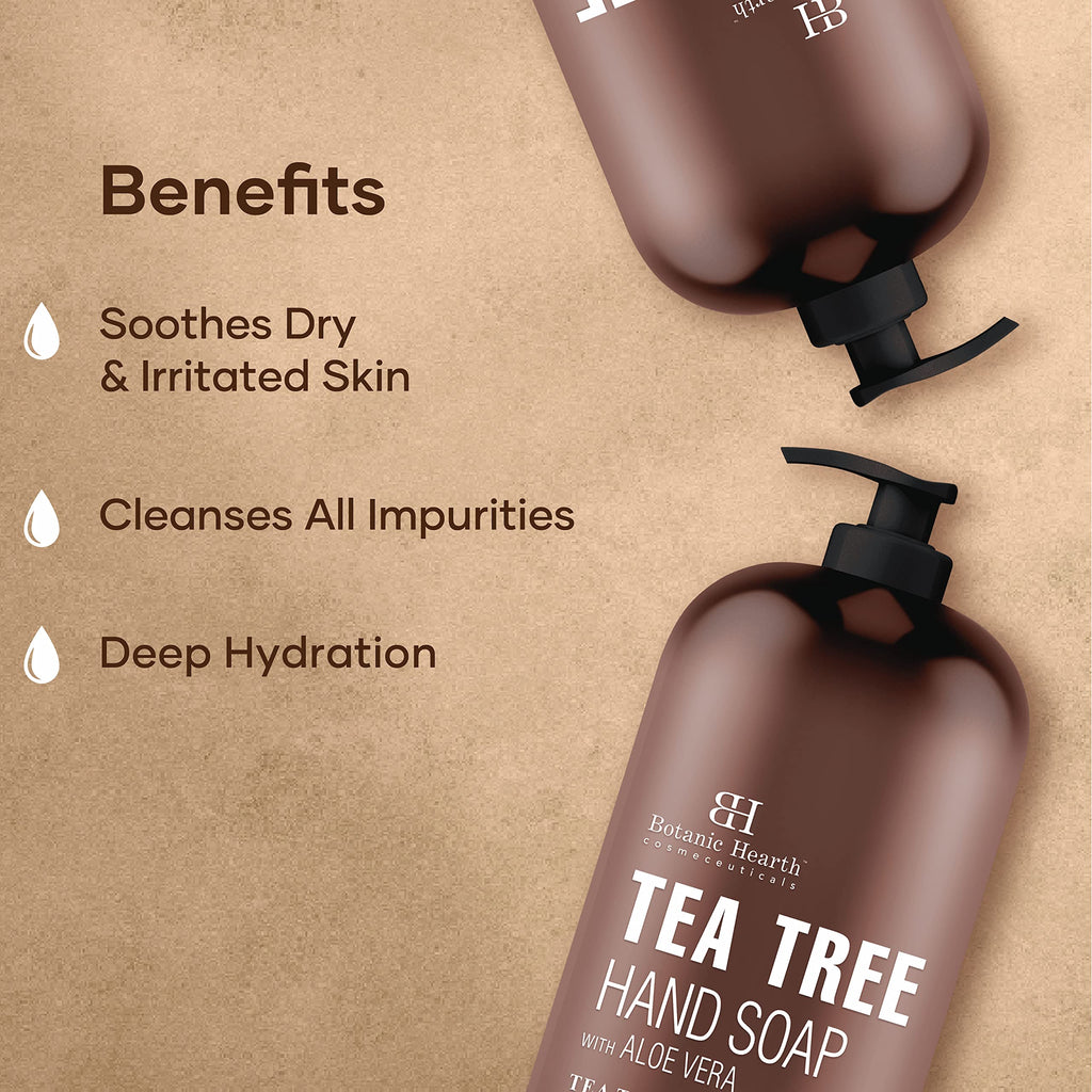 Botanic Hearth Tea Tree Liquid Hand Soap | Sulfate-Free Formula | Aloe Vera & Tea Tree Oil | 16 Fl Oz