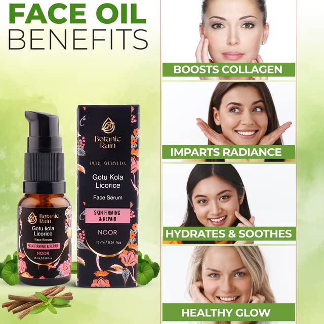 Botanic Rain Ayurveda Face Oil with Gotukola, Licorice & Vitamin C – Anti-Aging Hydrating Serum (0.51 fl oz) – Vegan & Ayurvedic
