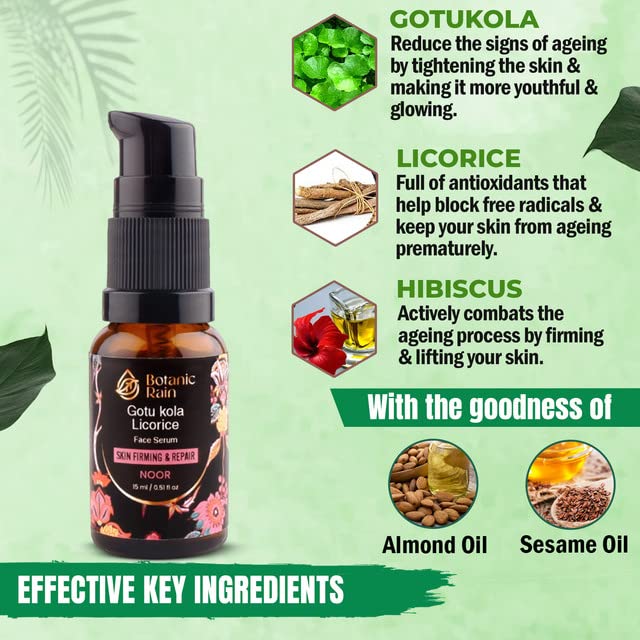 Botanic Rain Ayurveda Face Oil with Gotukola, Licorice & Vitamin C – Anti-Aging Hydrating Serum (0.51 fl oz) – Vegan & Ayurvedic