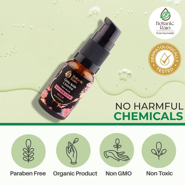 Botanic Rain Ayurveda Face Oil with Gotukola, Licorice & Vitamin C – Anti-Aging Hydrating Serum (0.51 fl oz) – Vegan & Ayurvedic