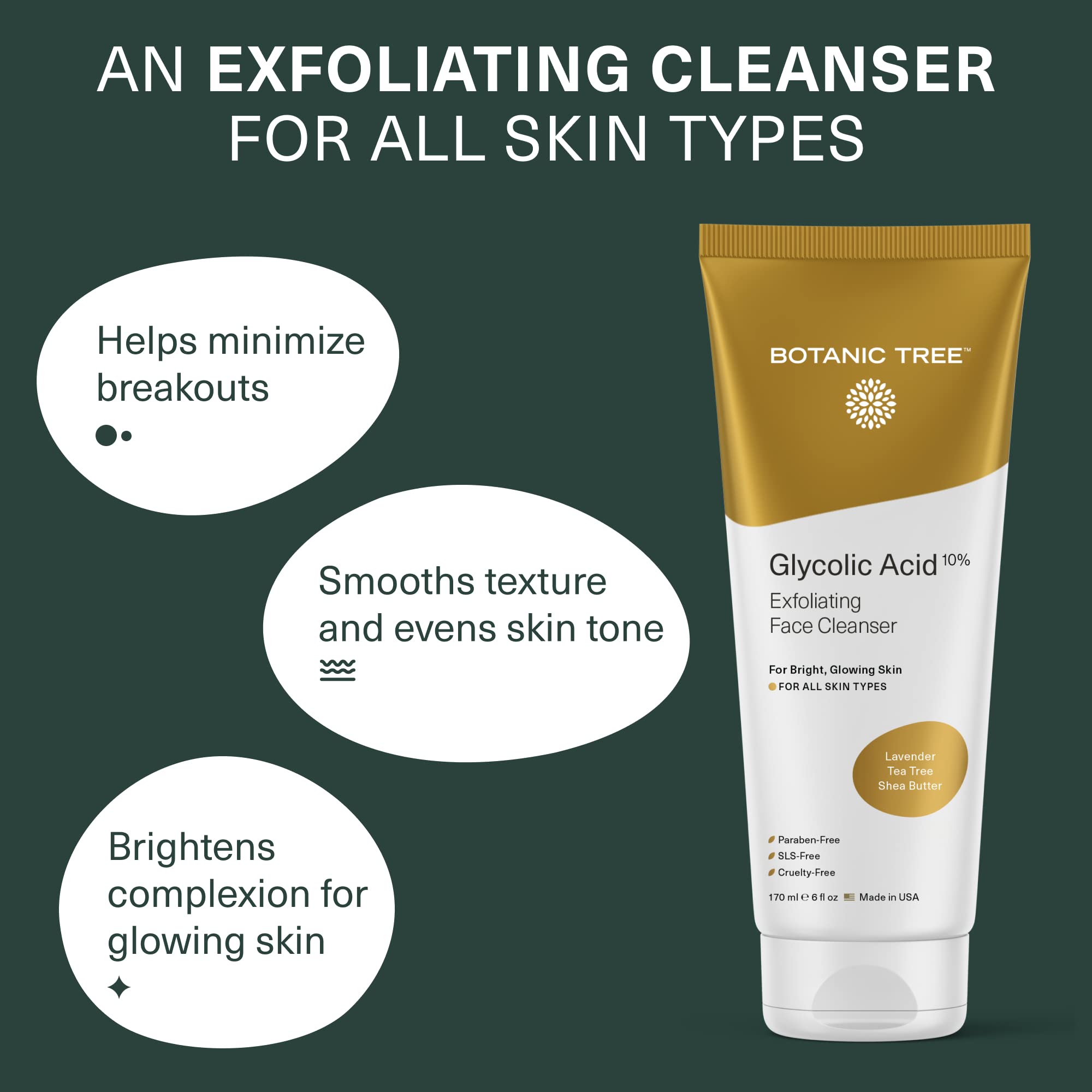 Botanic Tree Glycolic Face Wash – 10% Glycolic & Salicylic Acid Exfoliator, Pack of 2 + Travel Size
