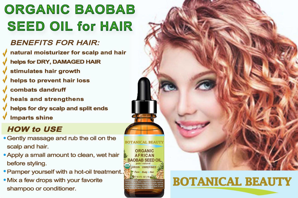 Botanical Beauty Organic Baobab Seed Oil – 100% Pure, Cold-Pressed Carrier Oil (0.5 fl oz / 15 ml) for Face, Skin, Hair