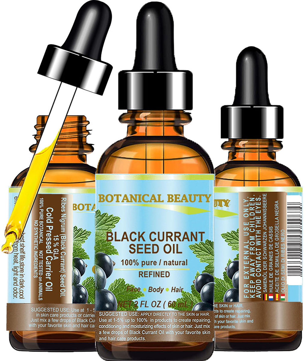 Botanical Beauty Black Currant Seed Oil – 100% Pure, Cold-Pressed Carrier Oil for Skin, Hair, Lip & Nail Care (2 fl oz)