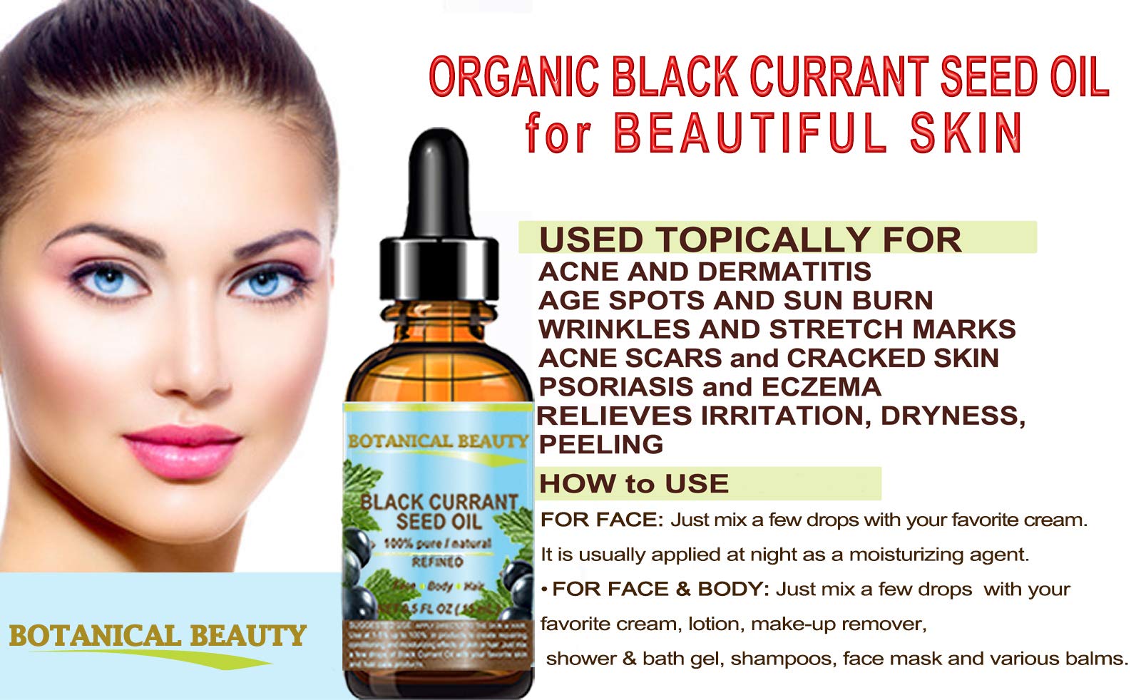 Botanical Beauty Black Currant Seed Oil – 100% Pure, Undiluted, Cold-Pressed Carrier Oil, 0.5 fl oz (15 ml)