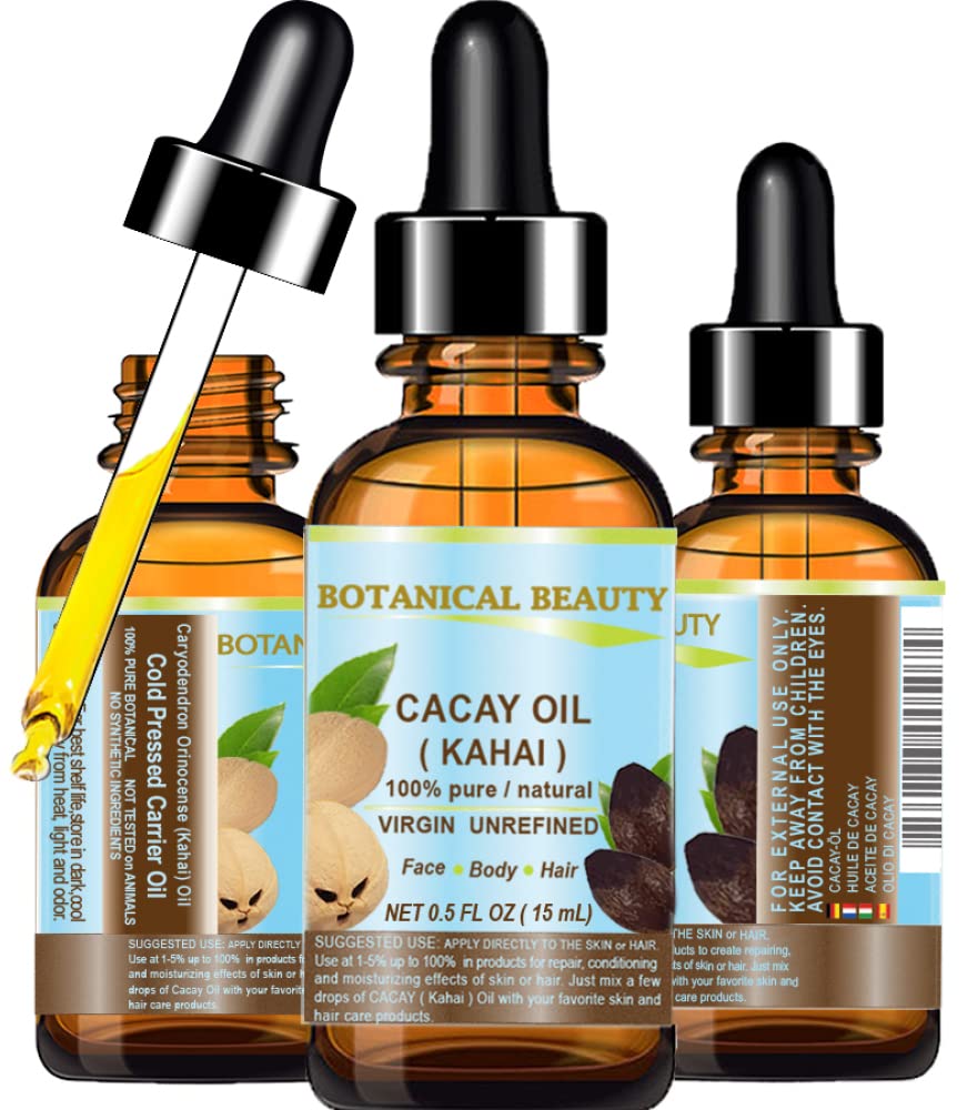 Botanical Beauty CACAY OIL 100% Pure – Anti-Aging Face & Hair Oil, Quick Absorption, 0.5 oz