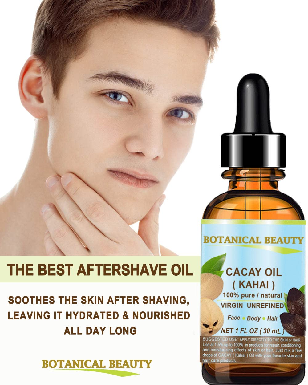 Botanical Beauty CACAY OIL 100% Pure – Anti-Aging Face & Hair Oil, Quick Absorption, 0.5 oz
