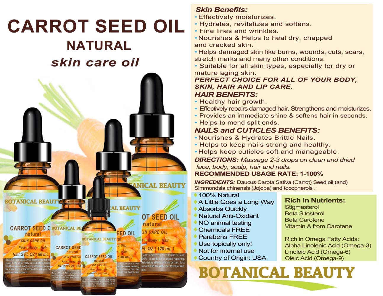 Carrot Seed Oil – 100% Natural, Cold-Pressed Carrier Oil, 60 ml | Botanical Beauty