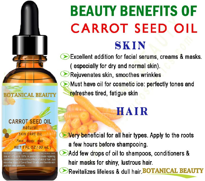 Botanical Beauty Carrot Seed Oil – 100% Natural Cold-Pressed Carrier Oil, 4 Fl Oz