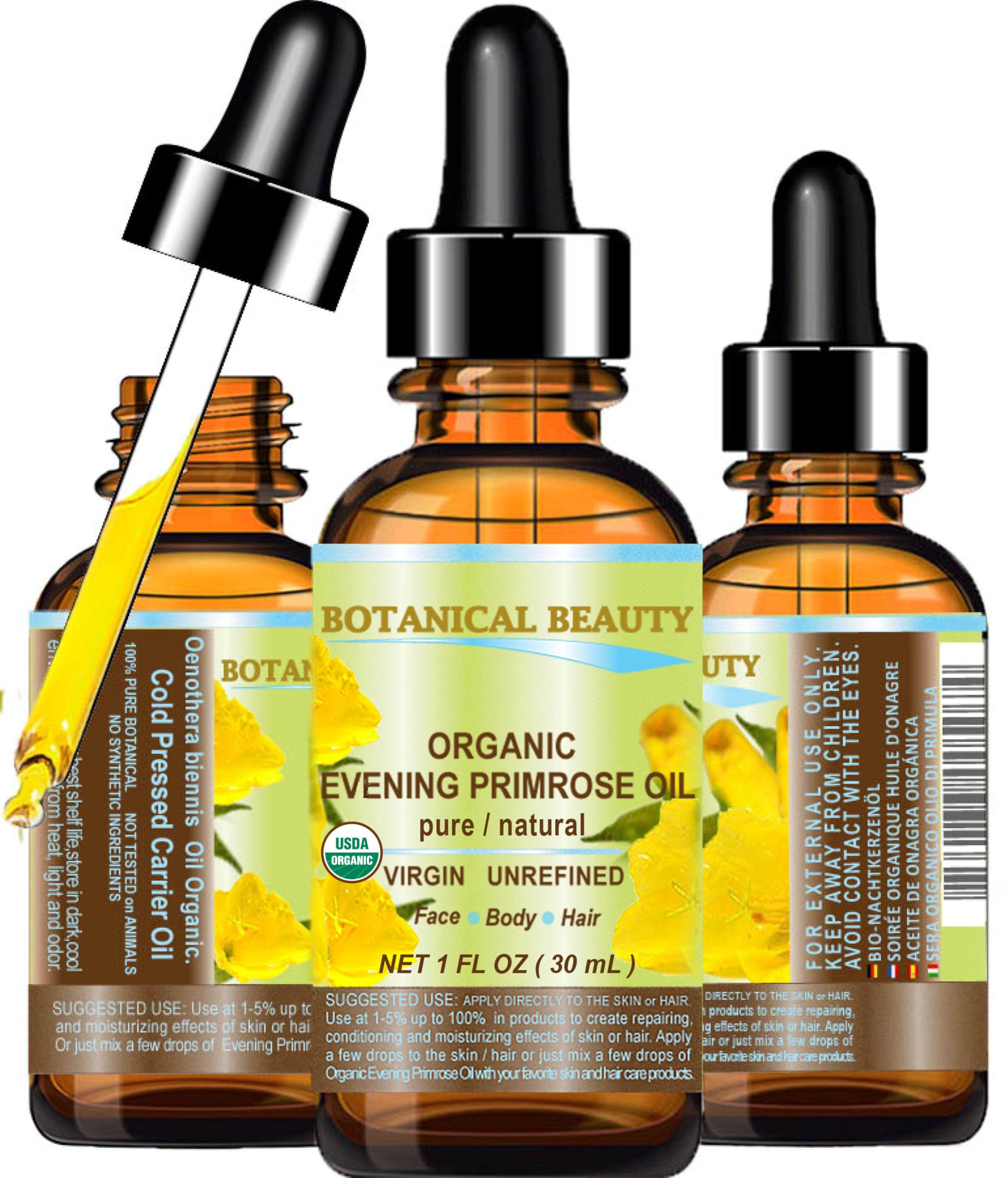 Botanical Beauty Evening Primrose Oil 100% Pure Organic Cold-Pressed Carrier Oil