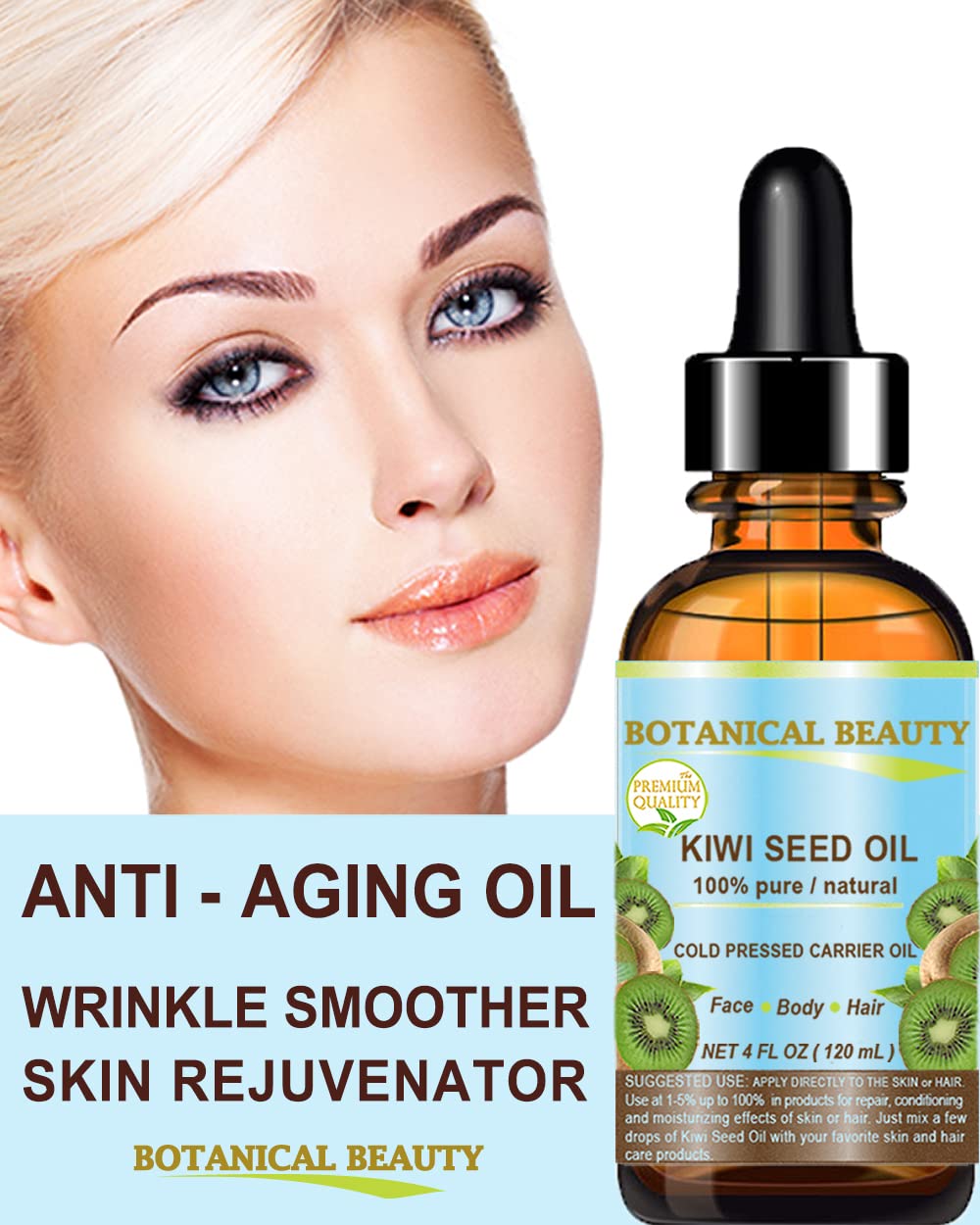 Botanical Beauty Kiwi Seed Oil – 100% Pure Cold-Pressed Carrier Oil for Face, Skin, Hair (2 Fl Oz)
