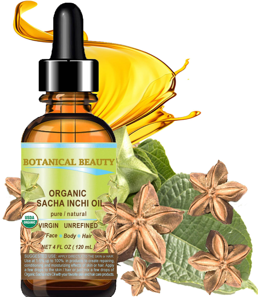 Botanical Beauty Organic Sacha Inchi Oil – 100% Pure Cold-Pressed Carrier Oil (4 oz / 120 ml)