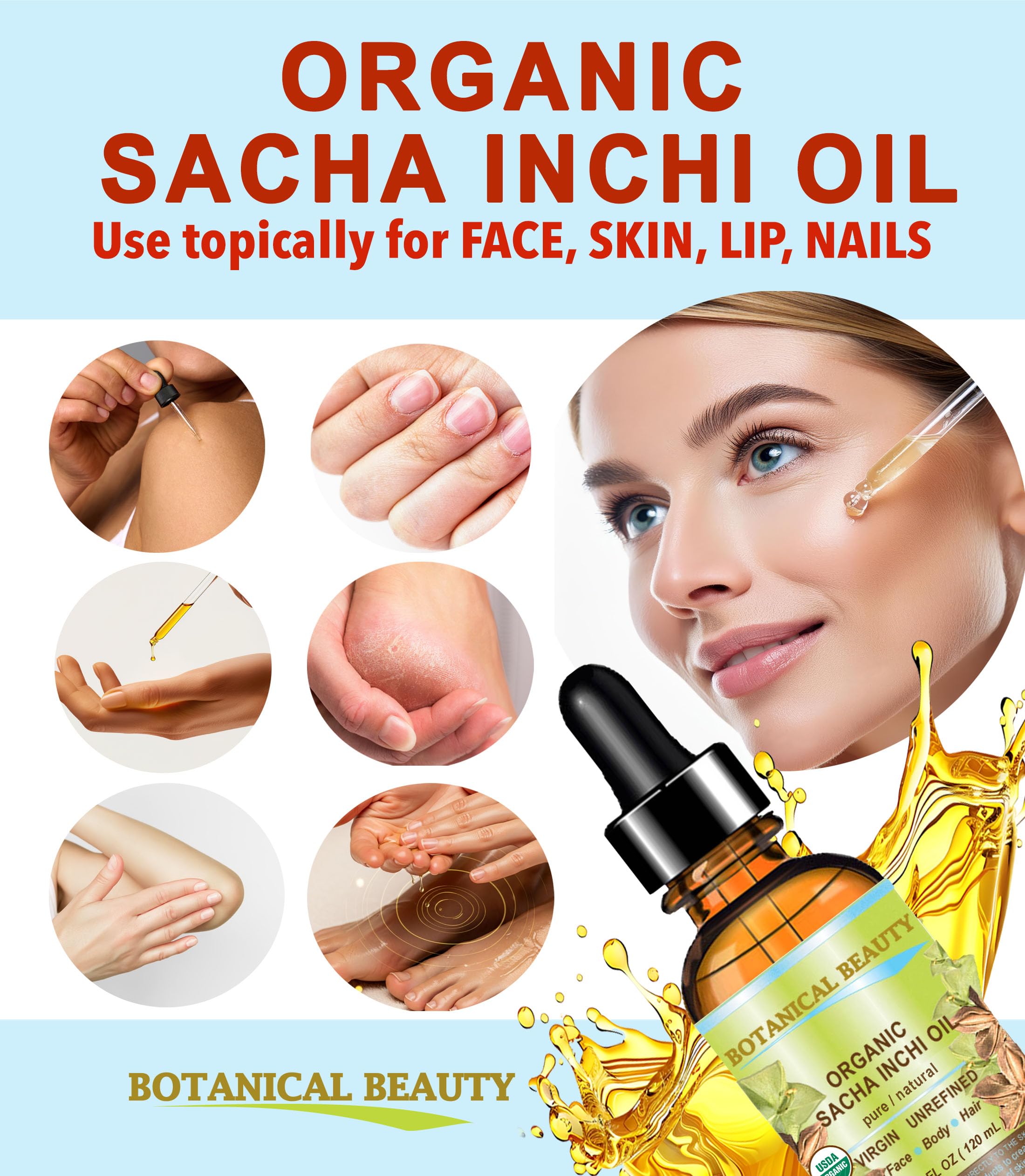 Botanical Beauty Sacha Inchi Oil – 100% Pure Organic Carrier Oil, Cold-Pressed (0.5 fl oz) for Face, Skin & Hair