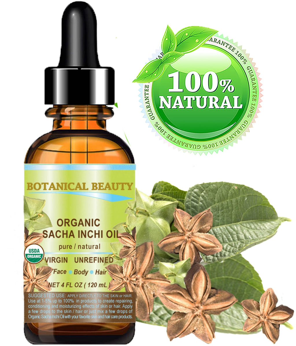 Botanical Beauty Organic Sacha Inchi Oil – 100% Pure Cold-Pressed Carrier Oil (4 oz / 120 ml)