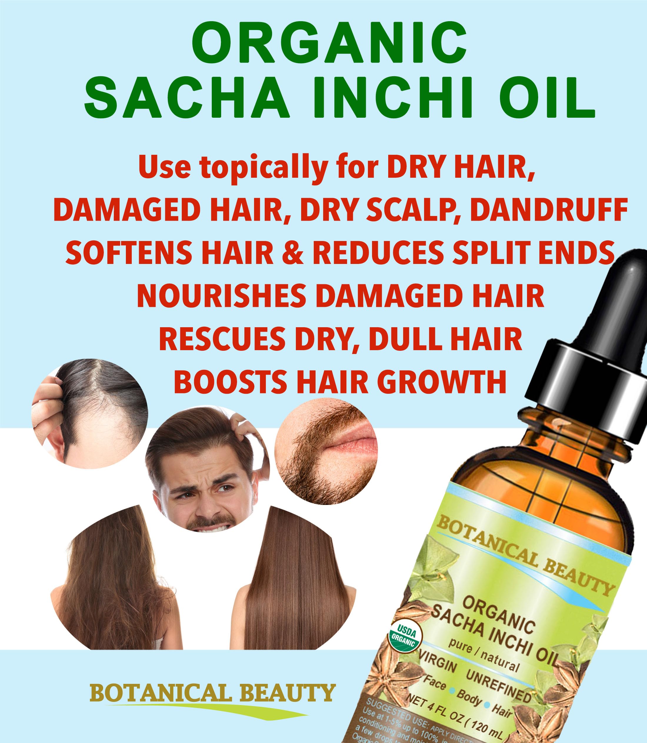 Botanical Beauty Organic Sacha Inchi Oil – 100% Pure Cold-Pressed Carrier Oil (4 oz / 120 ml)