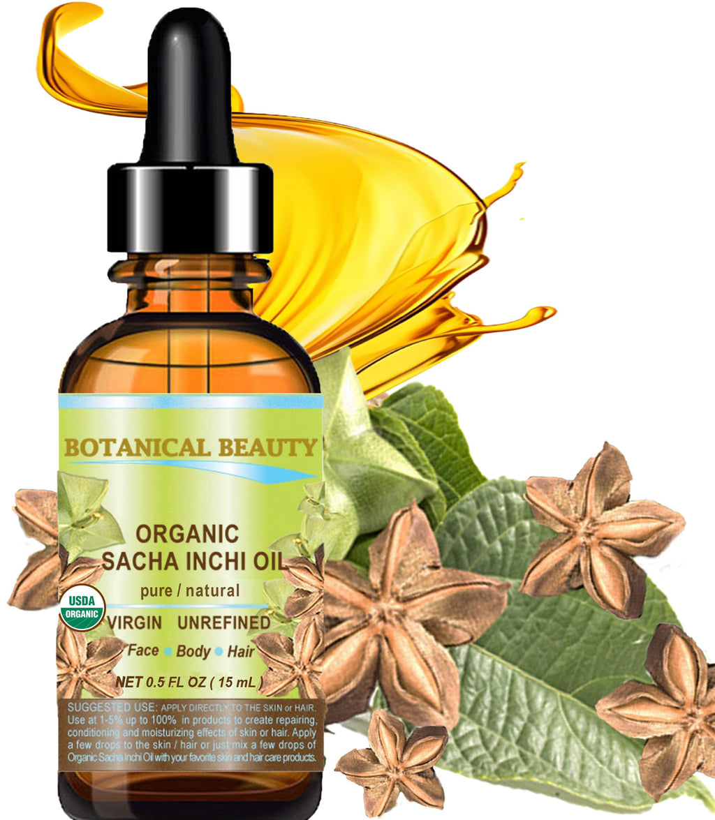 Botanical Beauty Sacha Inchi Oil – 100% Pure Organic Carrier Oil, Cold-Pressed (0.5 fl oz) for Face, Skin & Hair
