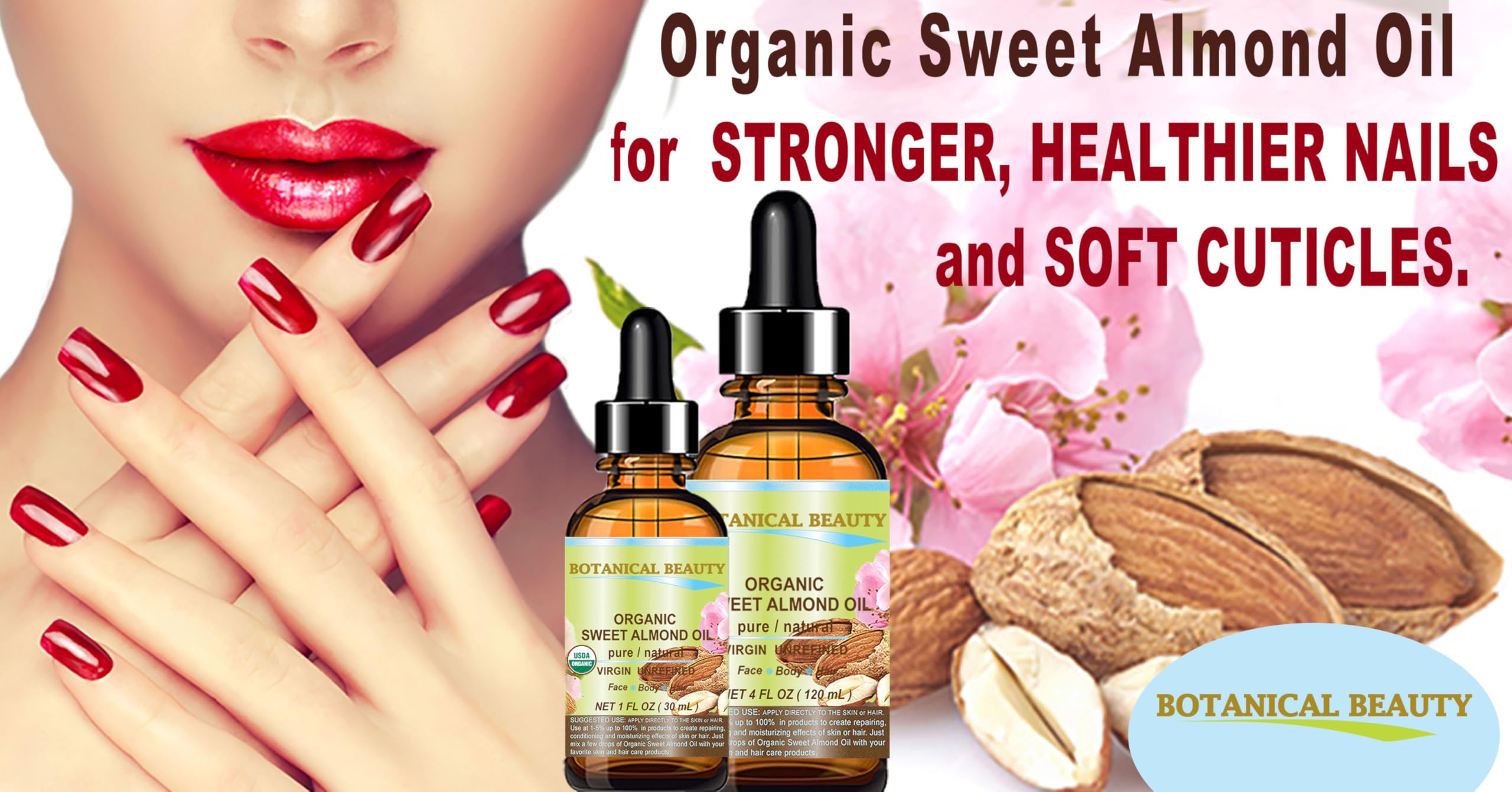 Botanical Beauty Organic Sweet Almond Oil – 100% Pure, Cold-Pressed Carrier Oil, 2 fl oz