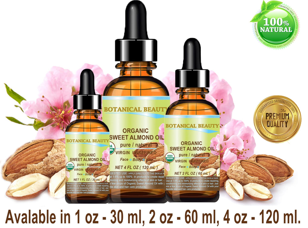 Botanical Beauty Organic Sweet Almond Oil – 100% Pure, Cold-Pressed Carrier Oil, 2 fl oz
