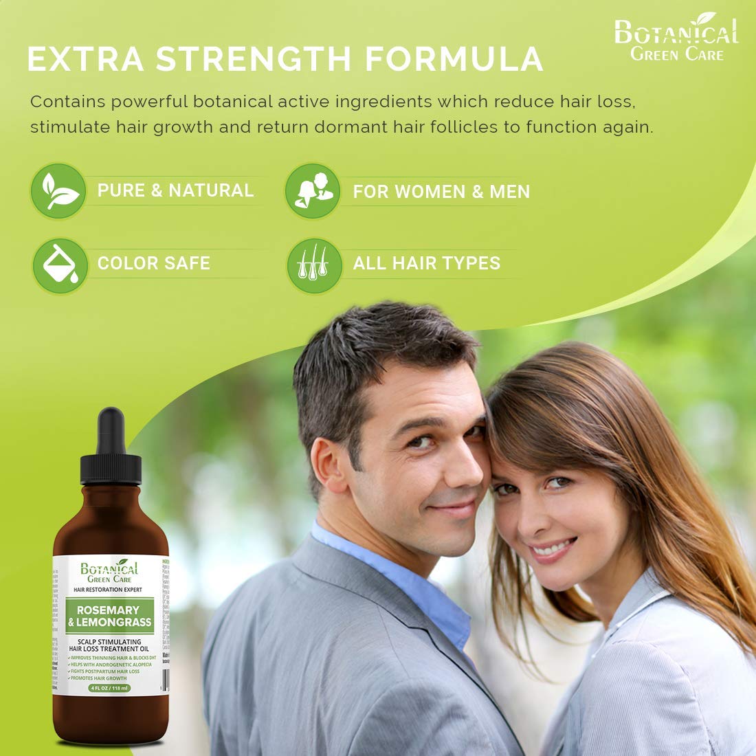 Botanical Green Care Rosemary & Lemongrass Hair Oil – Hair Growth Serum, Made in USA