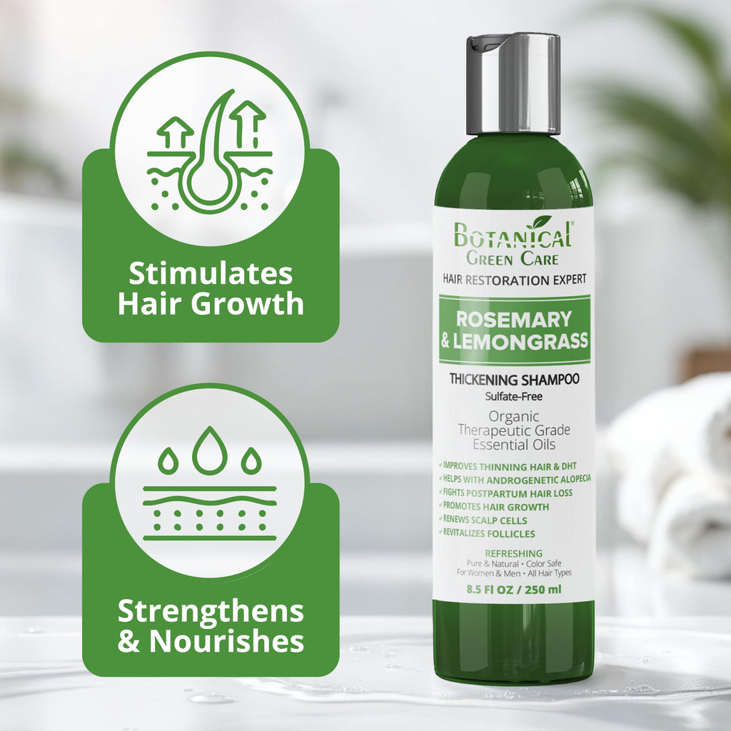 Botanical Green Care Rosemary & Lemongrass Shampoo – Hair Growth & Thickening, USA Made