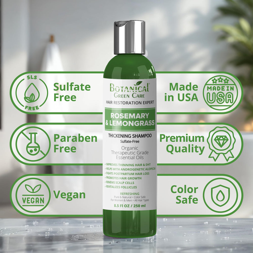 Botanical Green Care Rosemary & Lemongrass Shampoo – Hair Growth & Thickening, USA Made