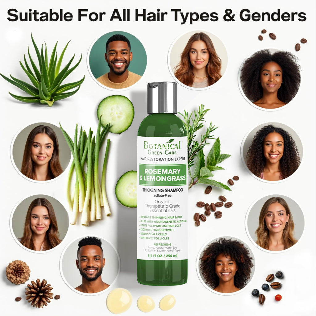 Botanical Green Care Rosemary & Lemongrass Shampoo – Hair Growth & Thickening, USA Made