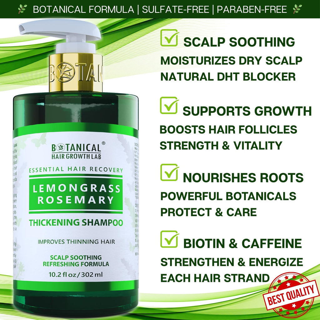 BOTANICAL HAIR GROWTH LAB Rosemary Shampoo with Saw Palmetto – Thickening & Scalp Stimulation, 10.2 oz