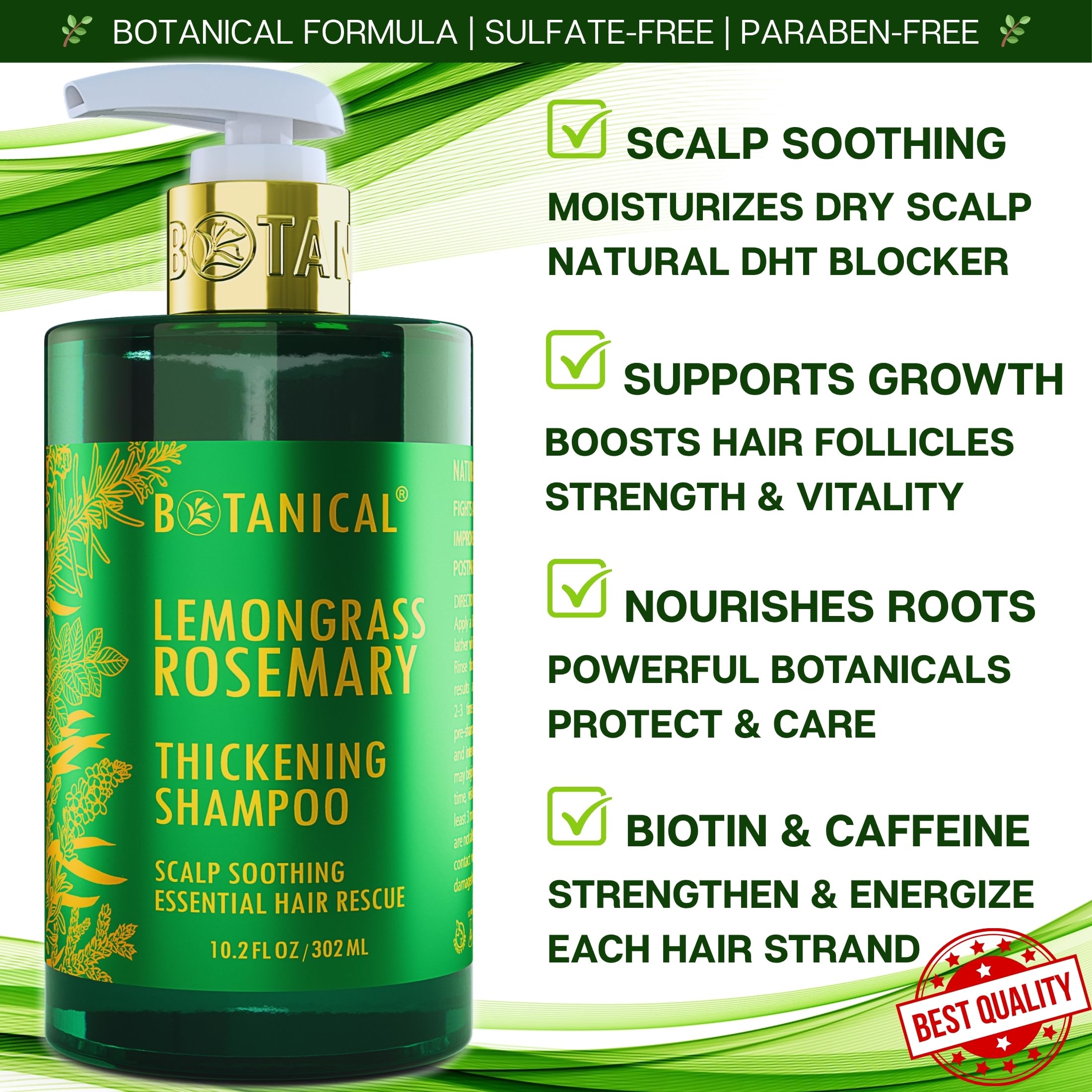 Botanical Hair Growth Lab Rosemary Shampoo with Saw Palmetto – Thinning Hair Support (10.2 oz)