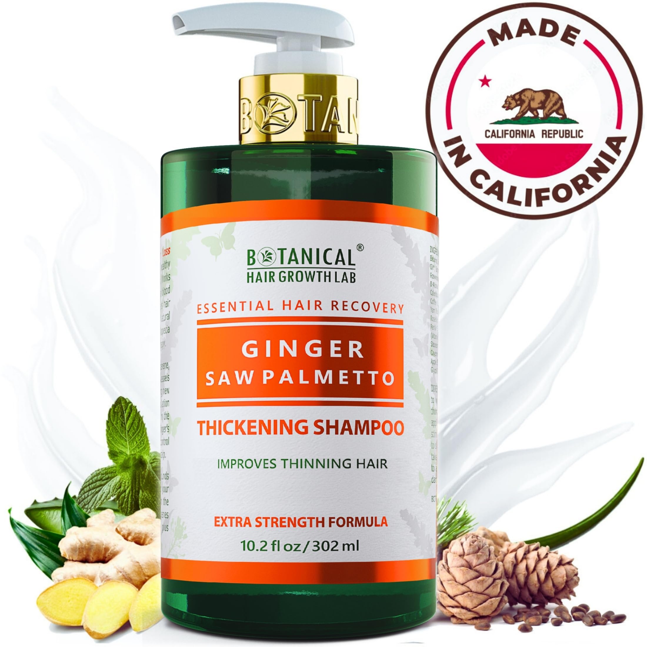 Botanical Hair Growth Shampoo with Ginger & Saw Palmetto – Thickening & Scalp Stimulation (10.2 fl oz) | BOTANICAL HAIR GROWTH LAB