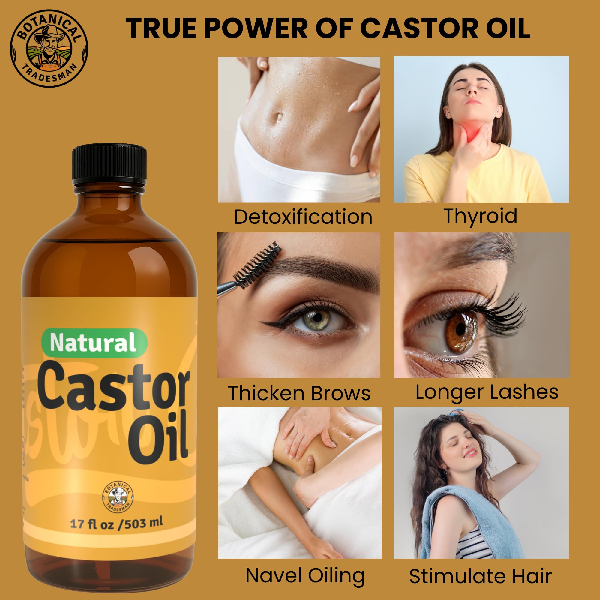Botanical Tradesman Organic Castor Oil Kit – 17 oz Glass Bottle, Cold-Pressed, Hexane-Free